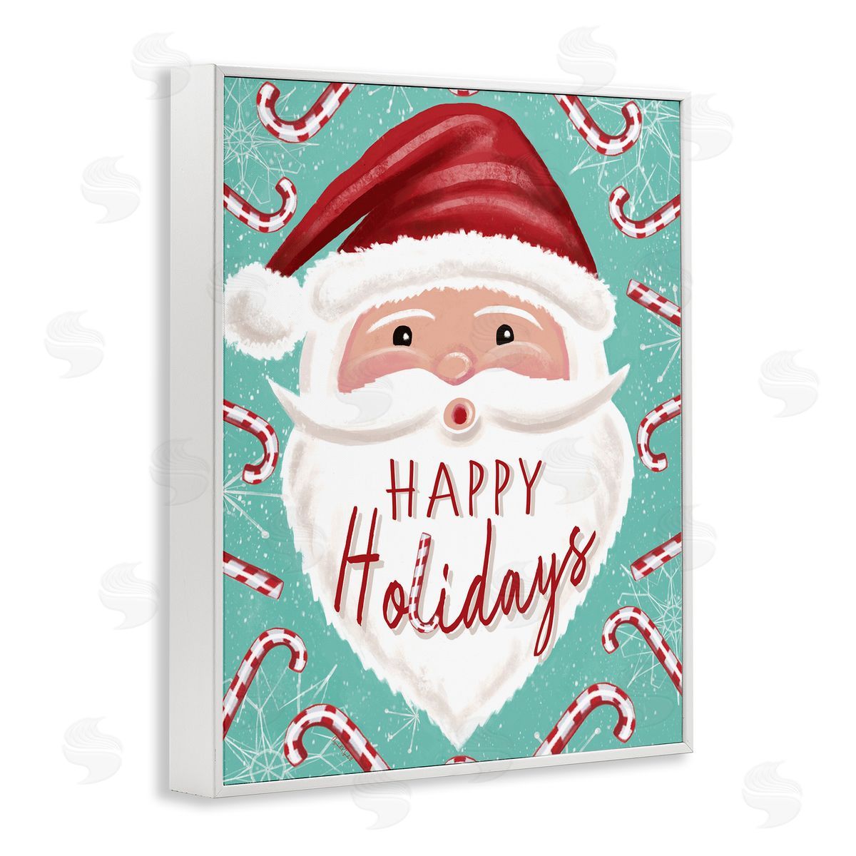 Jolly Santa & Candy Canes White Frame Print Wall Art, Home Decor by Elizabeth Tyndall