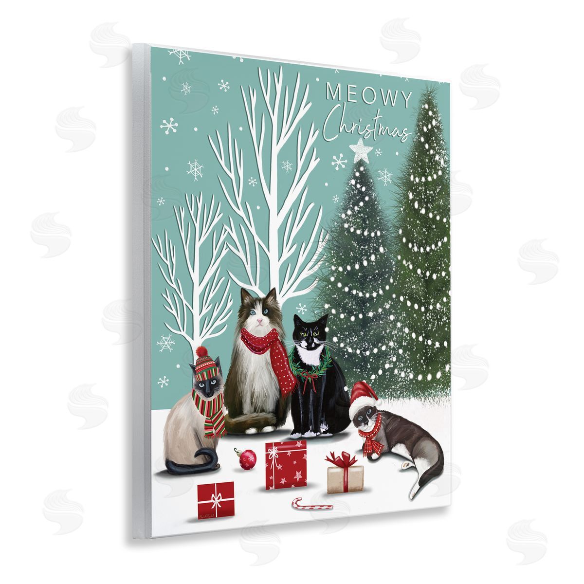 Festive Winter Cats Scene Wood Plaque Wall Art, Home Decor by Elizabeth Tyndall