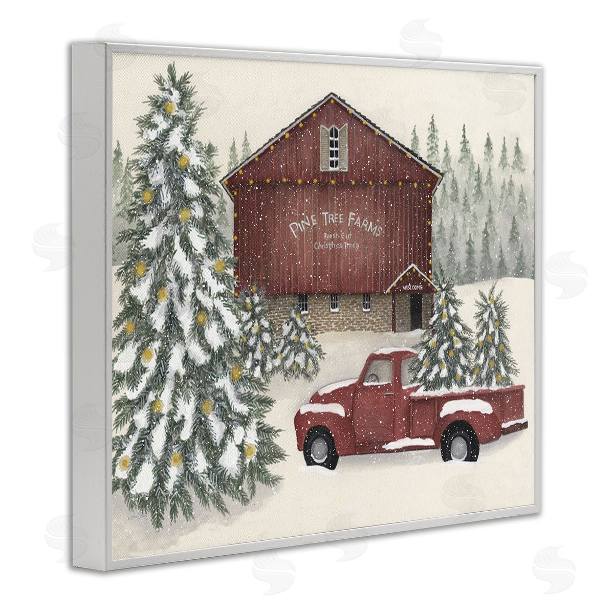 Winter Pine Tree Farm White Frame Print Wall Art, Home Decor by Linda Spivey