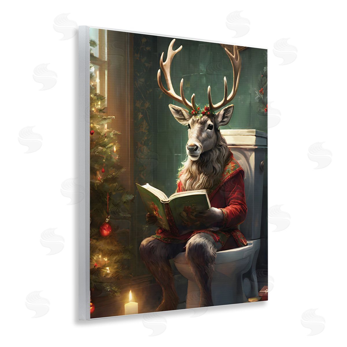 Reindeer in Festive Bathroom Wood Plaque Wall Art, Home Decor by Jo Moulton
