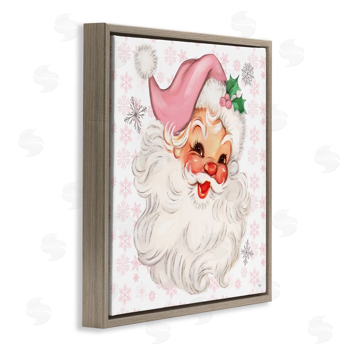 Pastel Vintage Jolly Santa Brown Floating Frame Canvas Wall Art, Home Decor by Mollie B.