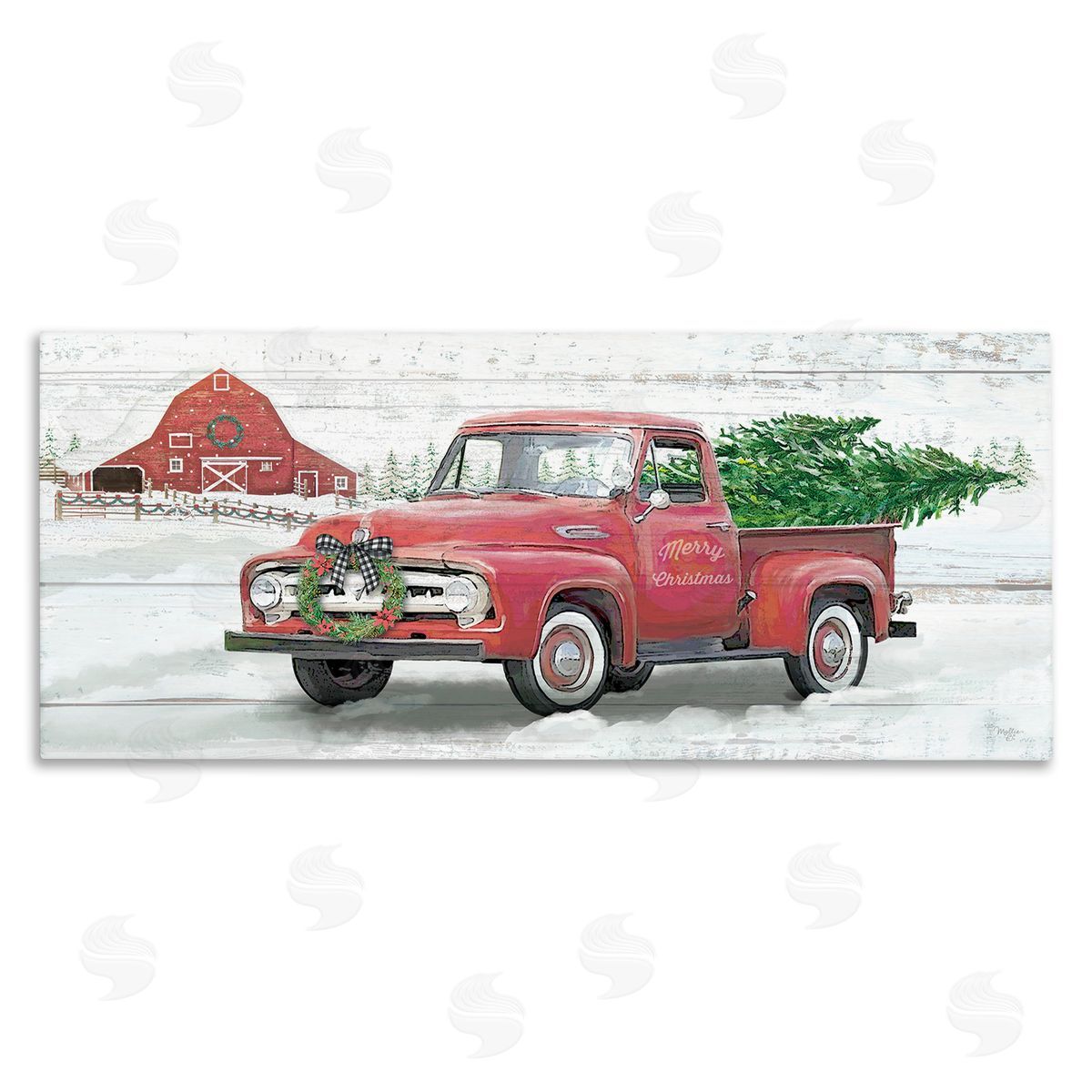 Christmas Truck on Snowy Farm Canvas Wall Art, Home Decor by Mollie B.