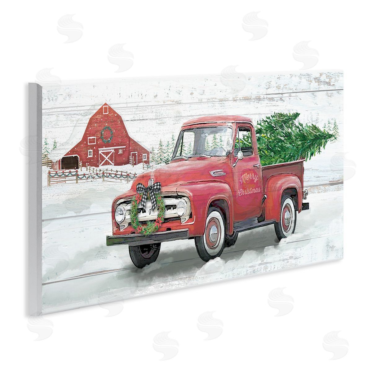 Christmas Truck on Snowy Farm Wood Plaque Wall Art, Home Decor by Mollie B.