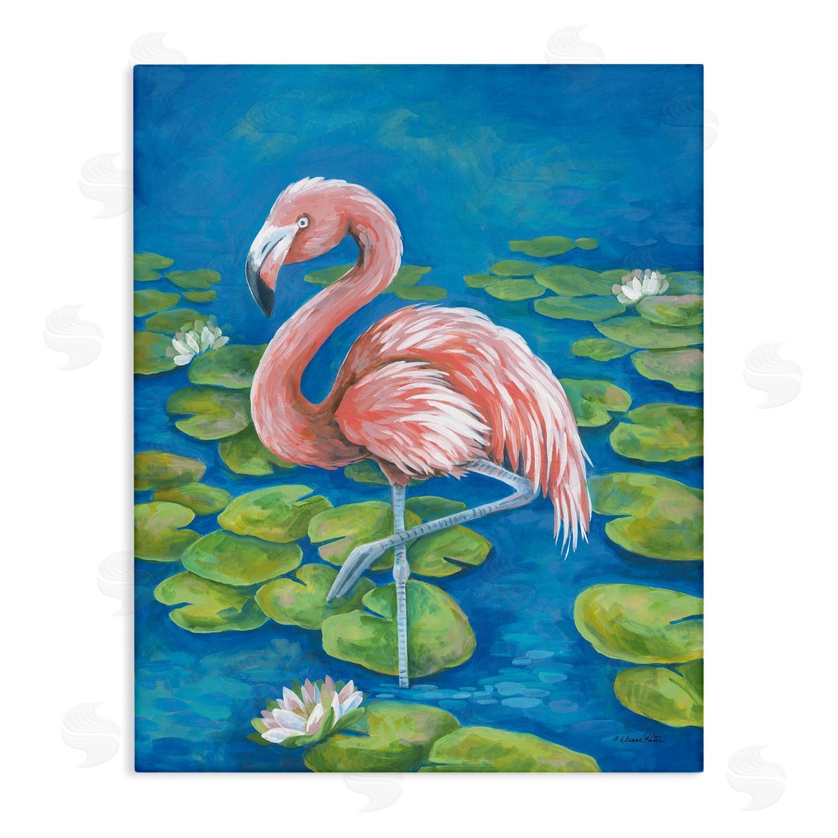 Balancing Flamingo & Lily Pads Canvas Wall Art, Home Decor by Diane Kater