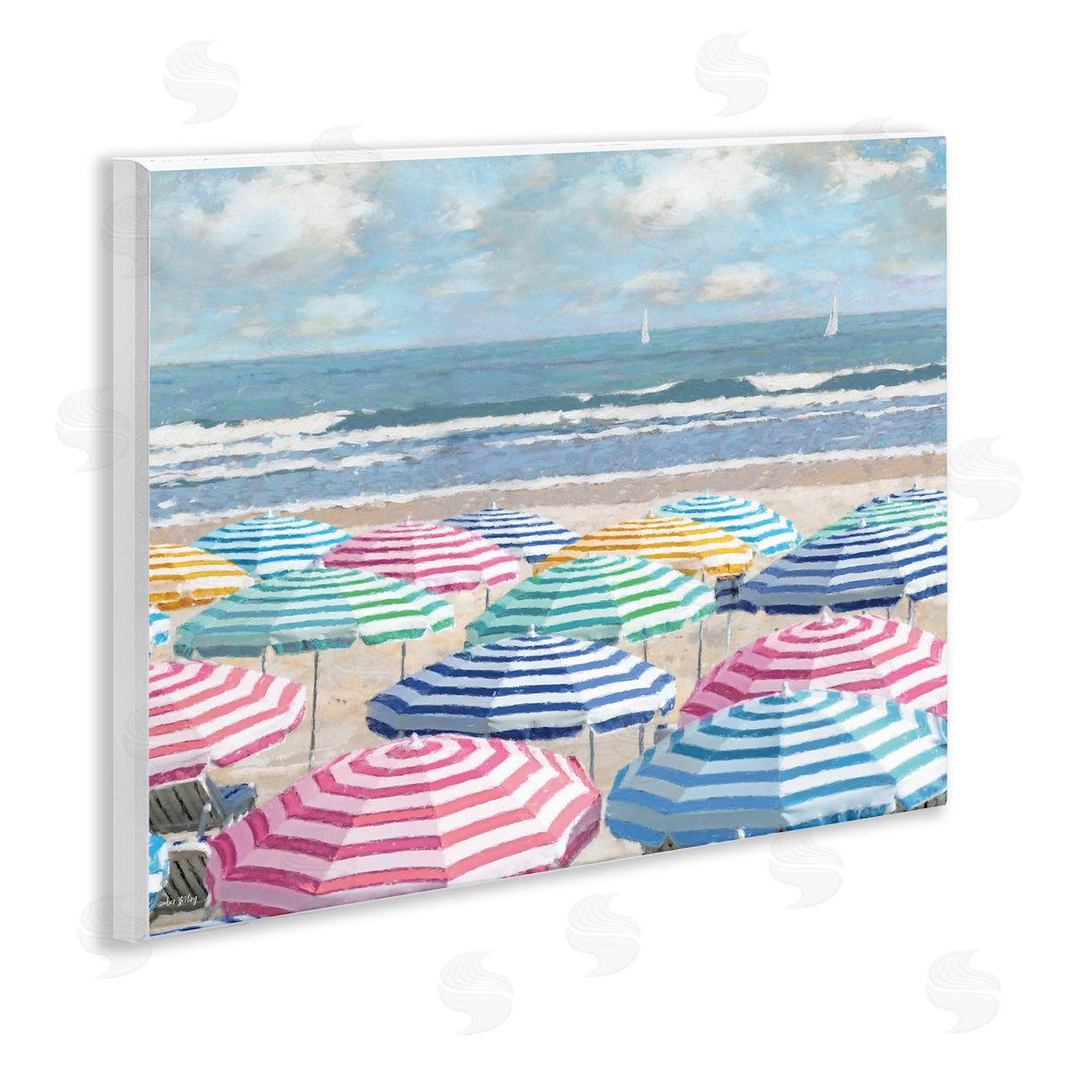 Shore with Bright Umbrellas Wood Plaque Wall Art, Home Decor by Amber Sterling