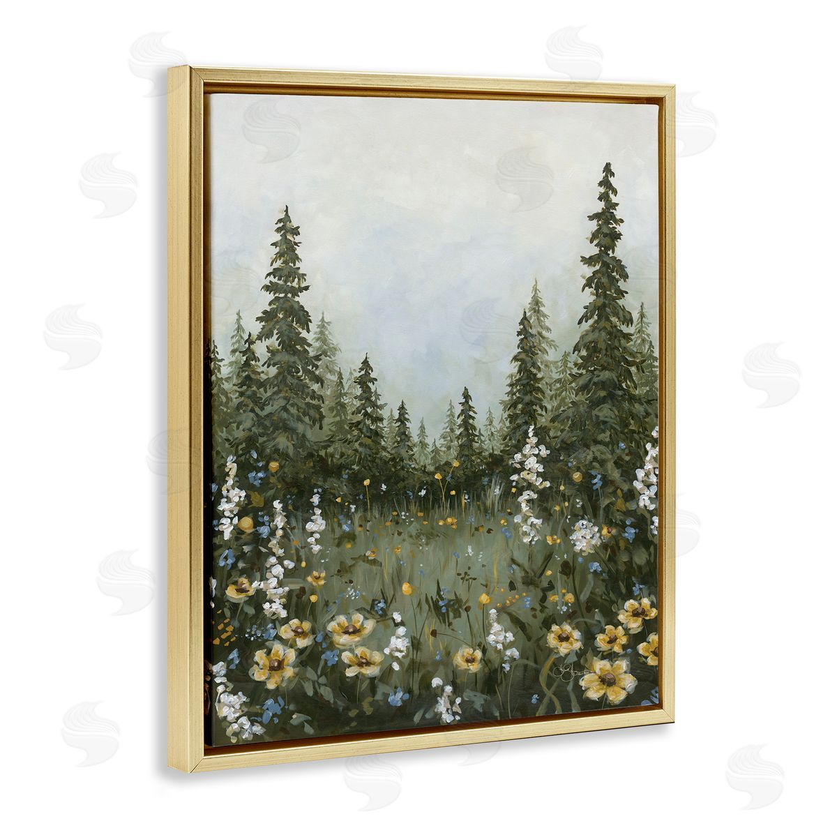 Forest Meadow Clearing Gold Floating Frame Canvas Wall Art, Home Decor by Hollihocks Art
