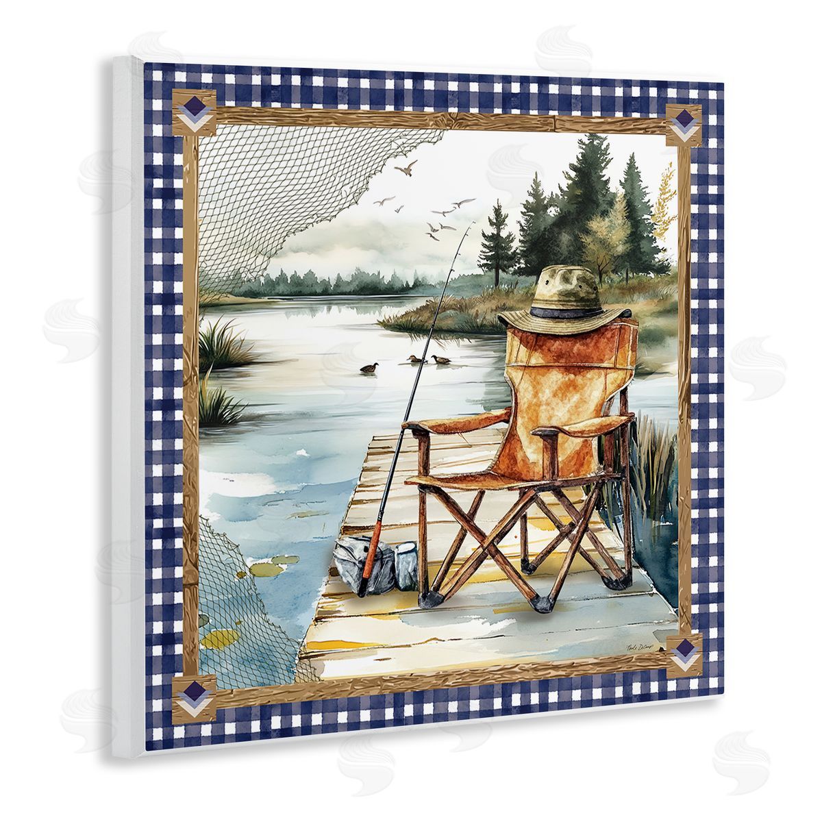 Fishing Chair on Dock Wood Plaque Wall Art, Home Decor by Nicole DeCamp