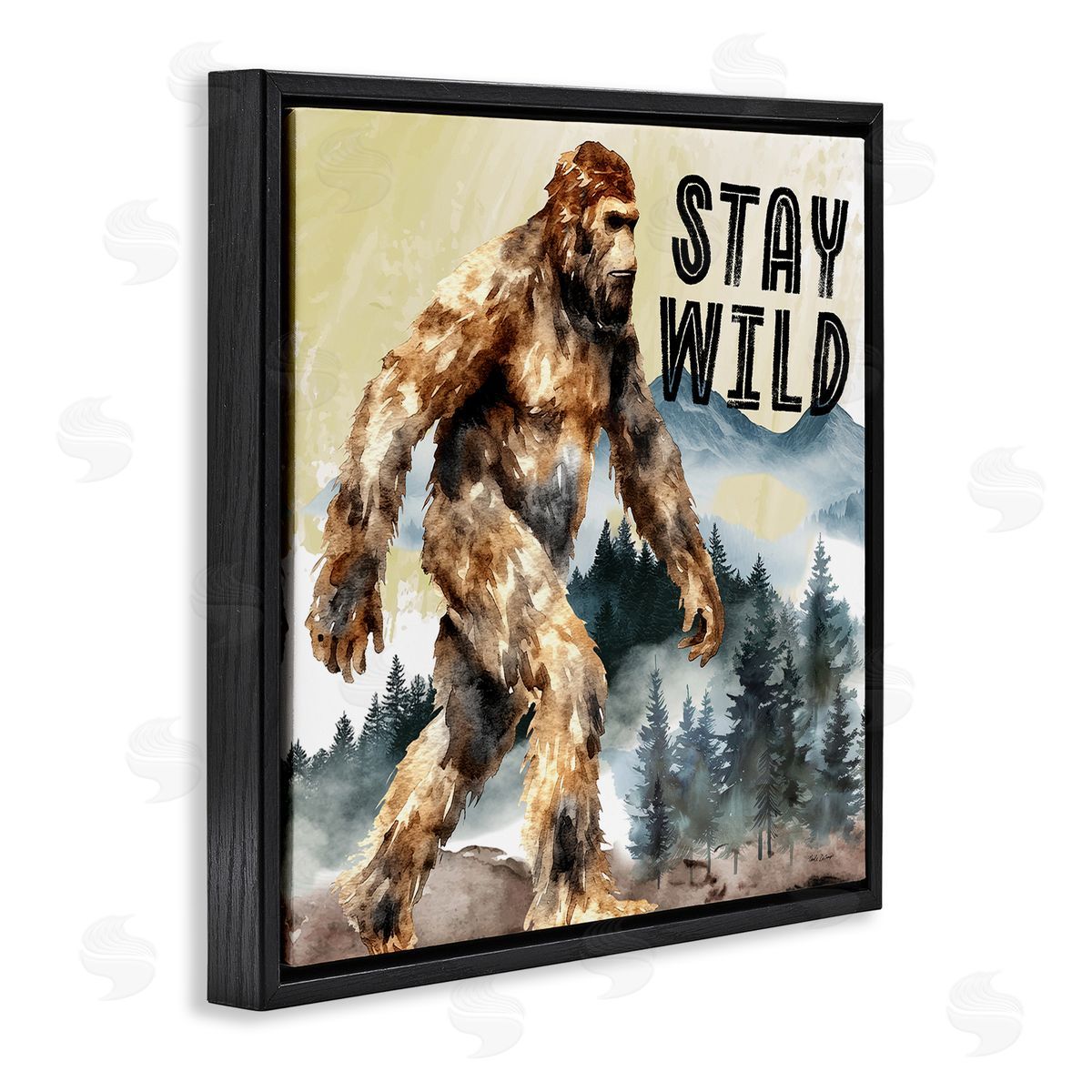 Stay Wild with Mythical Monster Black Floating Frame Canvas Wall Art, Home Decor by Nicole DeCamp
