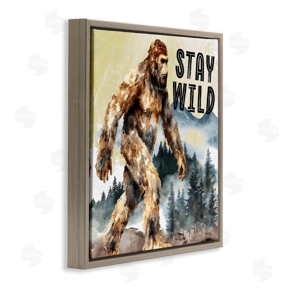 Stay Wild with Mythical Monster Brown Floating Frame Canvas Wall Art, Home Decor by Nicole DeCamp