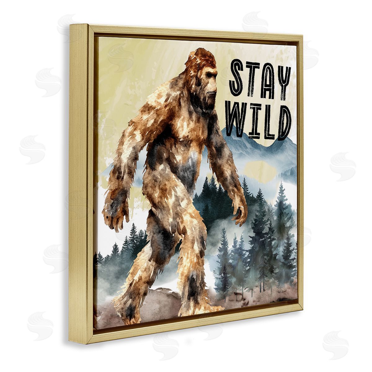 Stay Wild with Mythical Monster Gold Floating Frame Canvas Wall Art, Home Decor by Nicole DeCamp