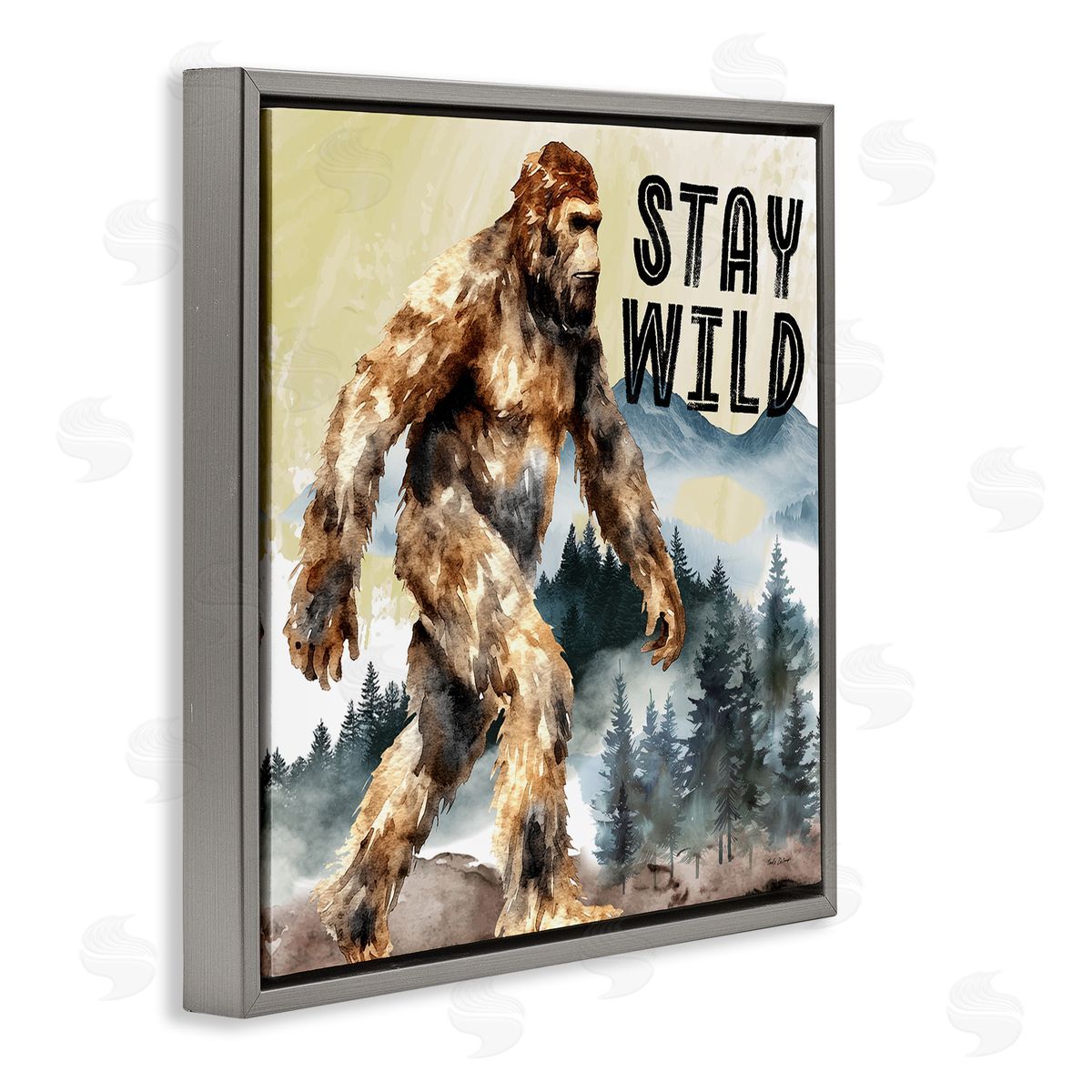 Stay Wild with Mythical Monster Grey Floating Frame Canvas Wall Art, Home Decor by Nicole DeCamp