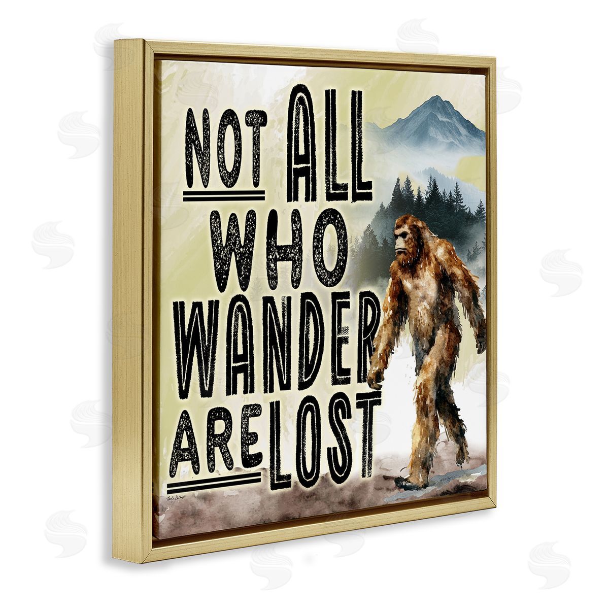 Not All Who Wander Phrase Gold Floating Frame Canvas Wall Art, Home Decor by Nicole DeCamp