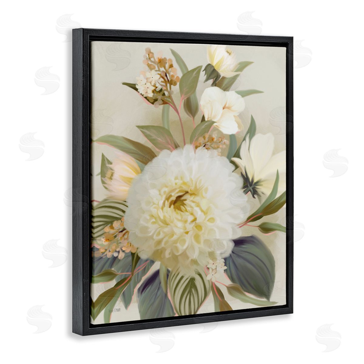 Elegant Dahlia Bundle Black Floating Frame Canvas Wall Art, Home Decor by House Fenway