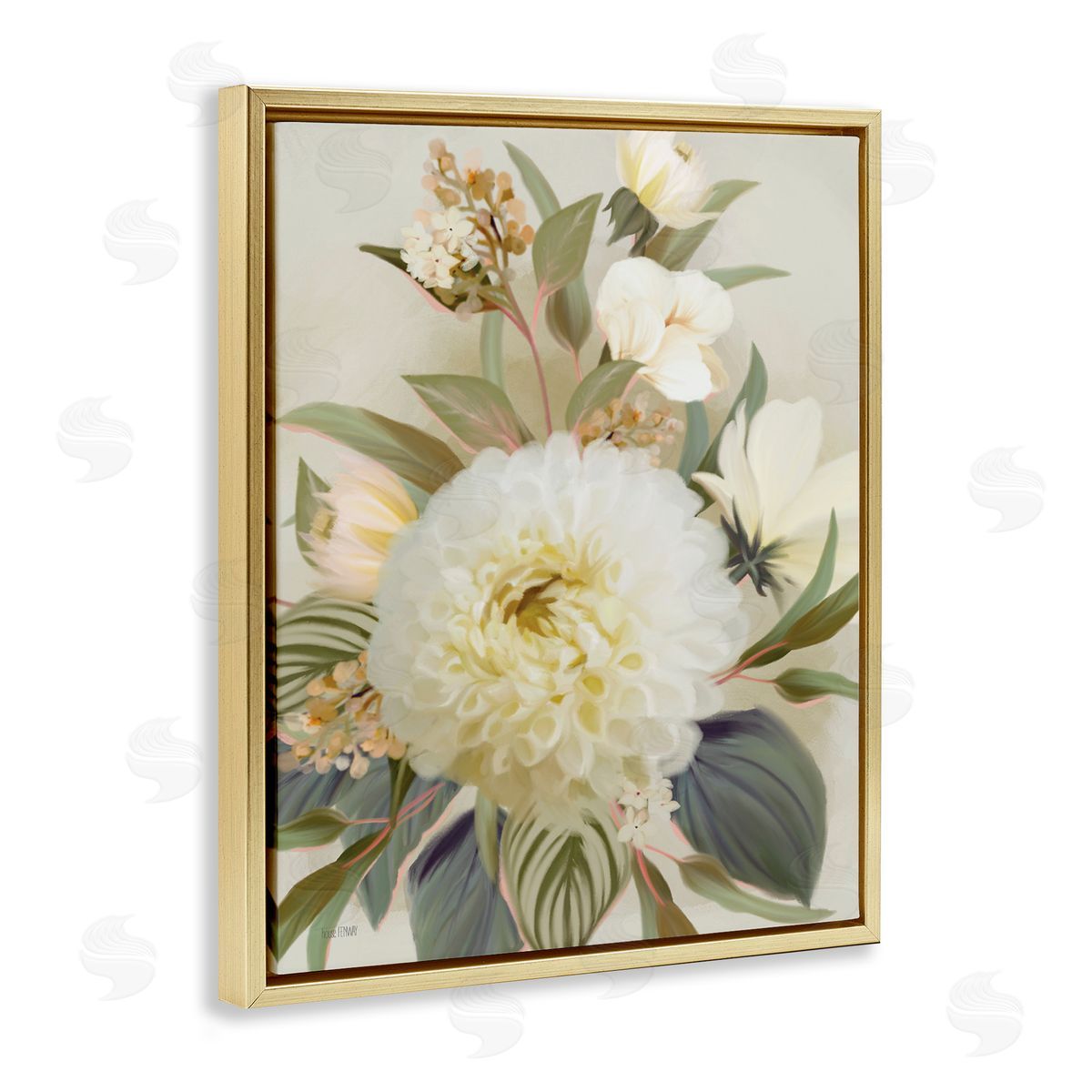 Elegant Dahlia Bundle Gold Floating Frame Canvas Wall Art, Home Decor by House Fenway