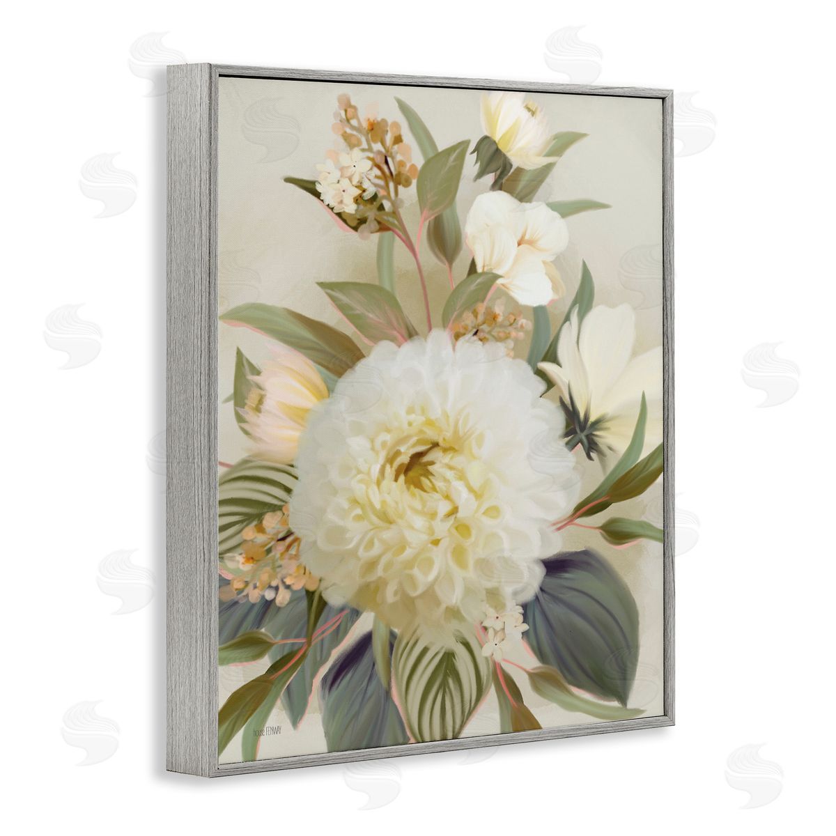 Elegant Dahlia Bundle Grey Frame Print Wall Art, Home Decor by House Fenway
