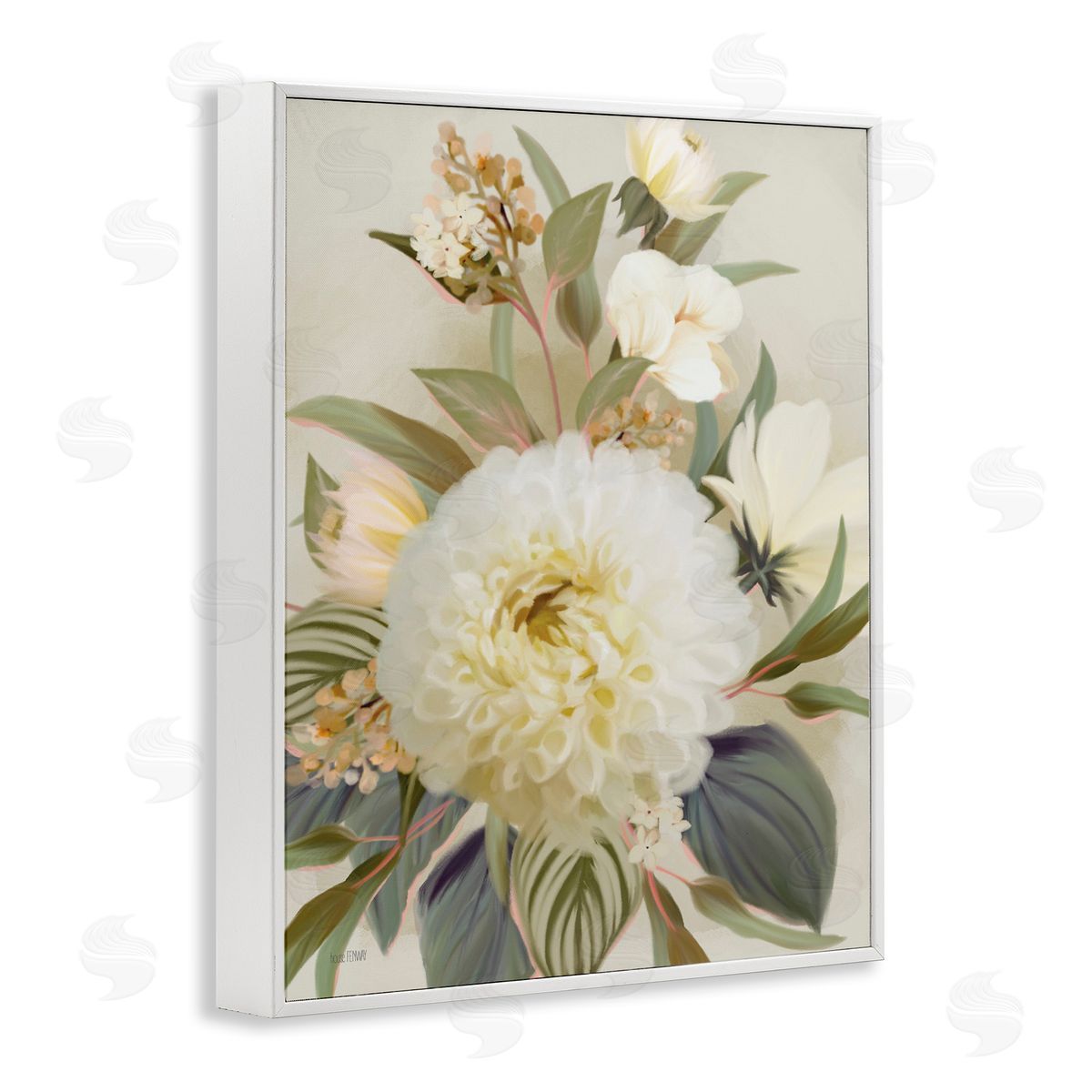 Elegant Dahlia Bundle White Frame Print Wall Art, Home Decor by House Fenway