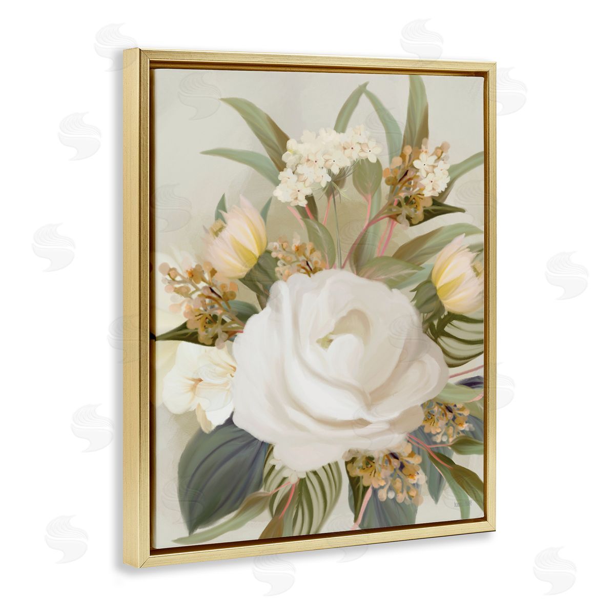 Charming Soft Rose Bundle Gold Floating Frame Canvas Wall Art, Home Decor by House Fenway