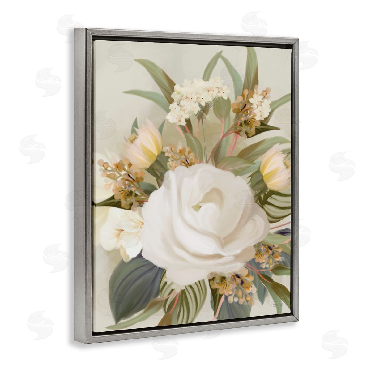 Charming Soft Rose Bundle Grey Floating Frame Canvas Wall Art, Home Decor by House Fenway