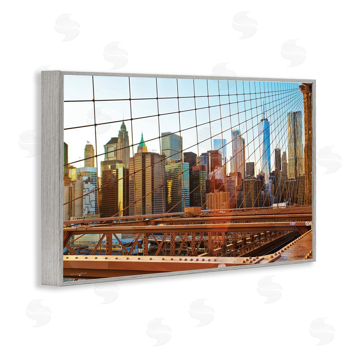 Cityscape Through Bridge Grey Frame Print Wall Art, Home Decor by Seven Trees Design