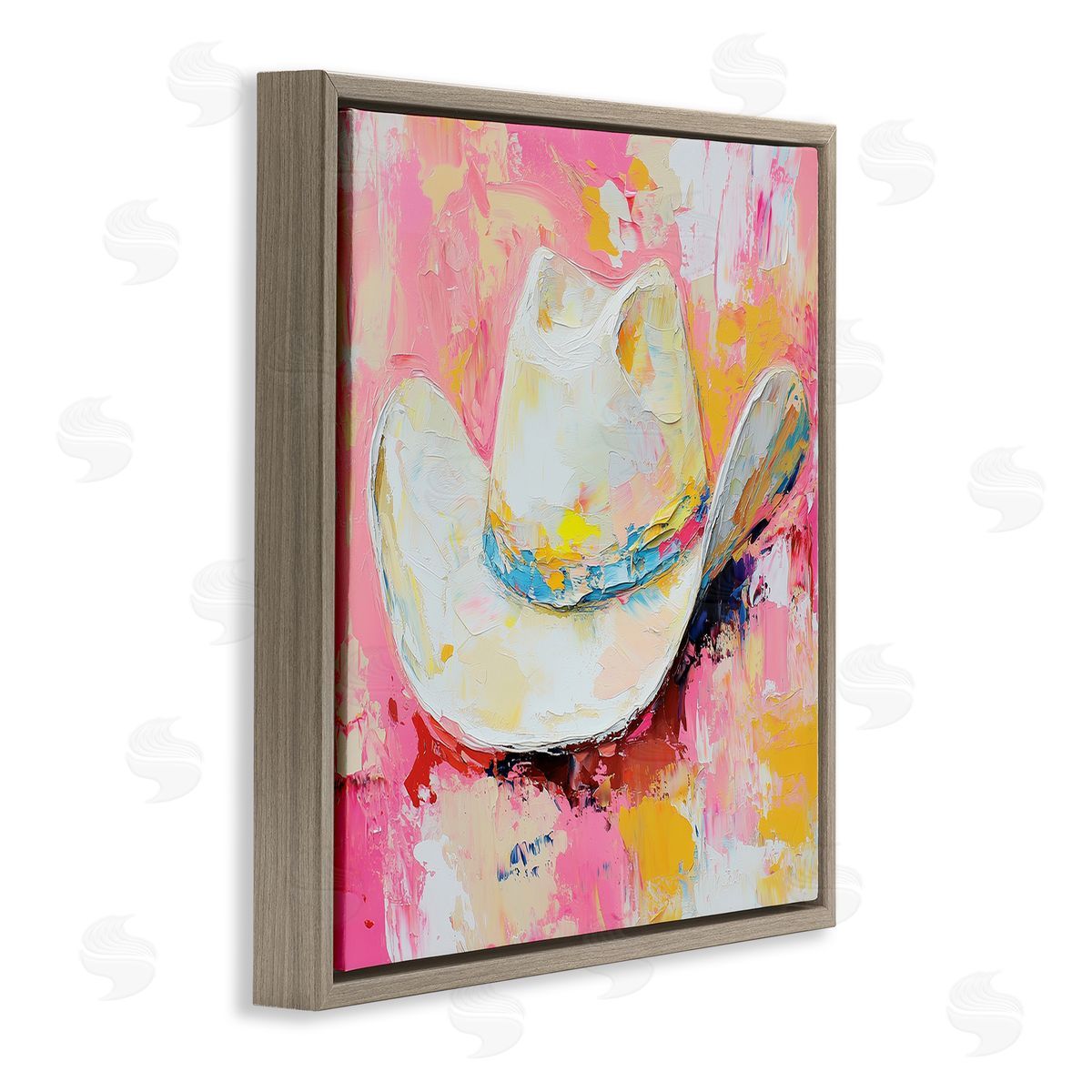 Painterly Brushed Cowgirl Hat Brown Floating Frame Canvas Wall Art, Home Decor by Heidi Kuntz