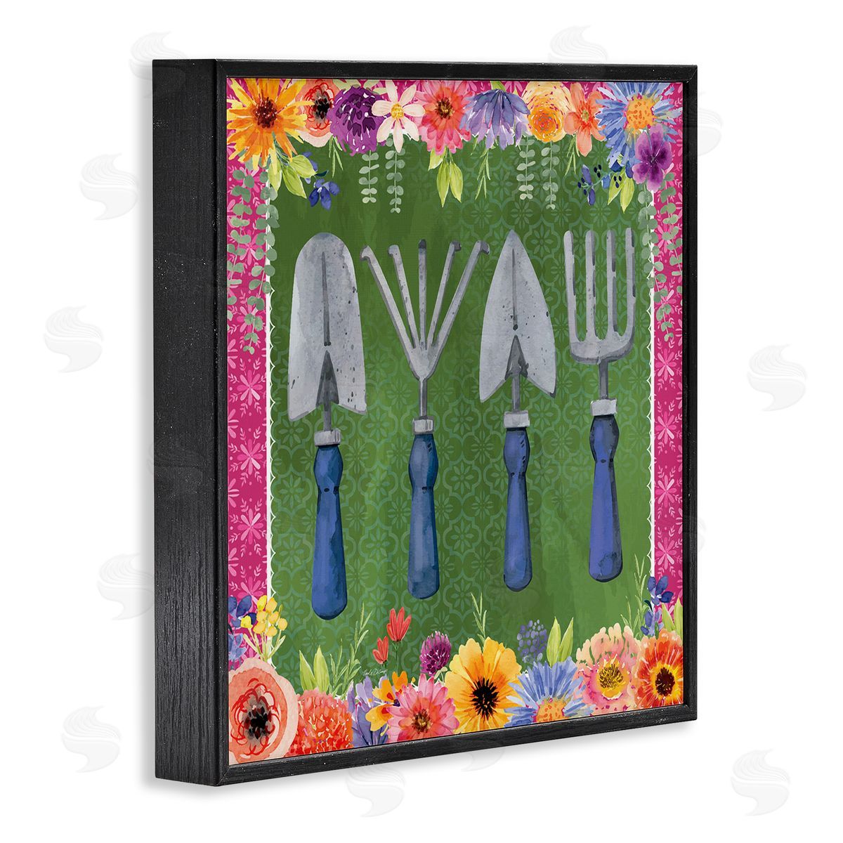 Gardening Tools & Floral Border Black Frame Print Wall Art, Home Decor by Nicole DeCamp