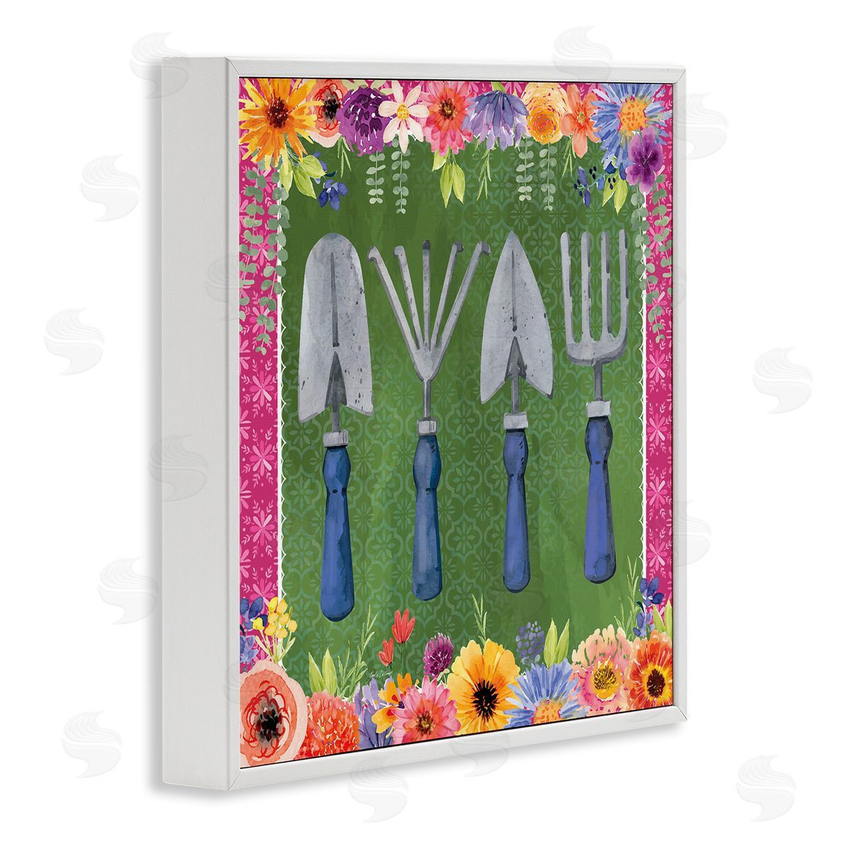 Gardening Tools & Floral Border White Frame Print Wall Art, Home Decor by Nicole DeCamp