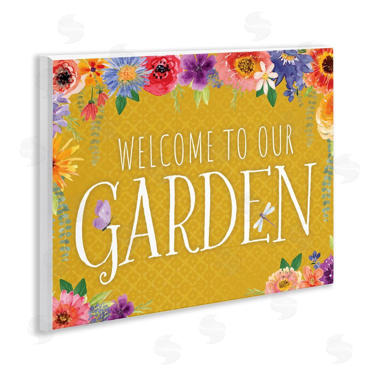 Garden Welcome with Floral Border Wood Plaque Wall Art, Home Decor by Nicole DeCamp