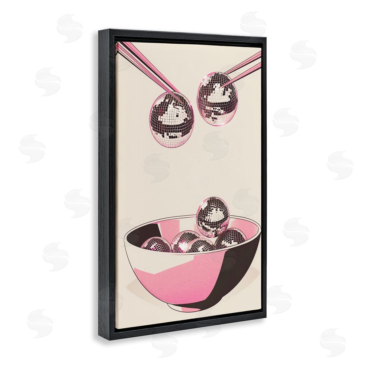 Disco Bowl Meal with Chopsticks Black Floating Frame Canvas Wall Art, Home Decor by Arlington Prints