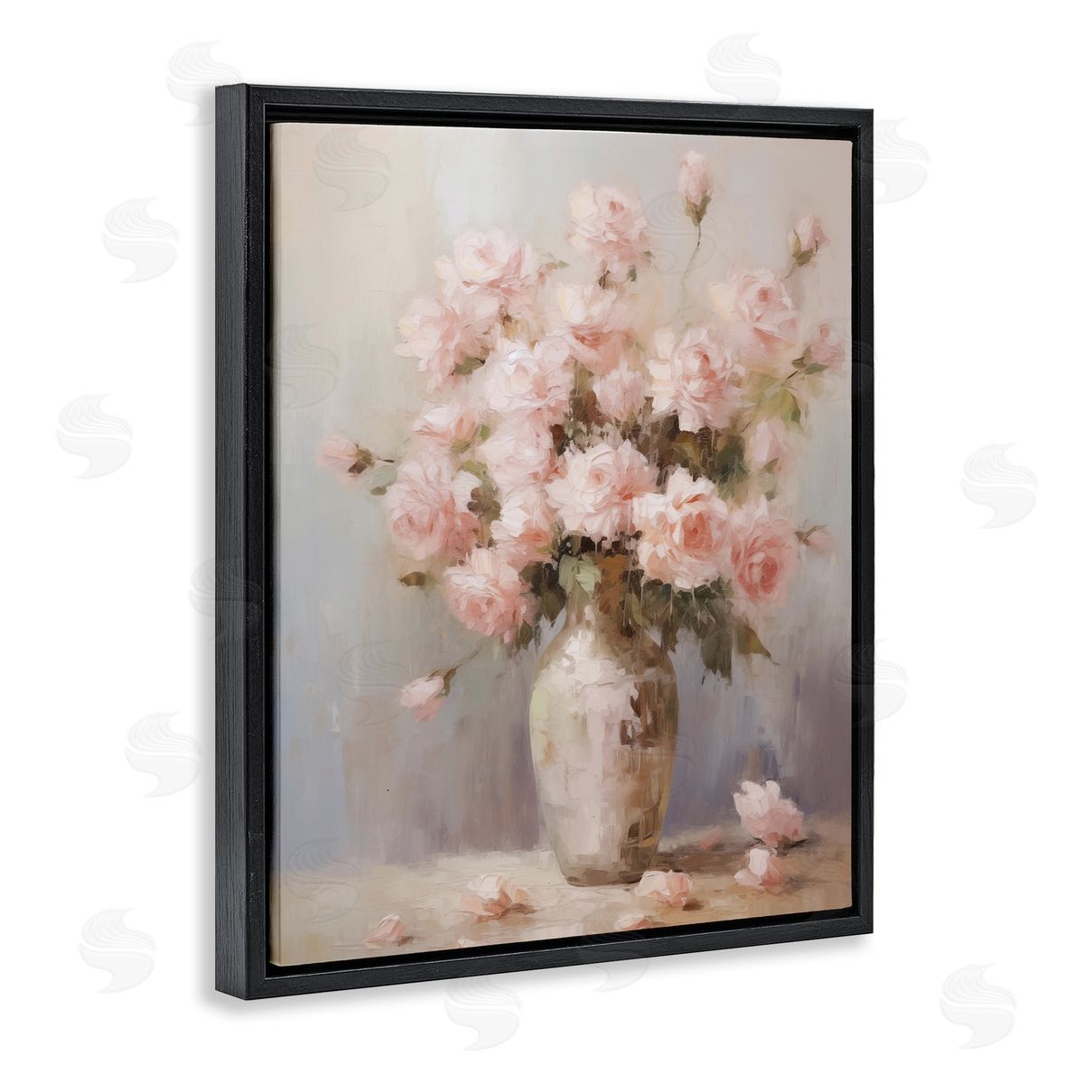 Vase of Soft Pink Roses Black Floating Frame Canvas Wall Art, Home Decor by Arlington Prints