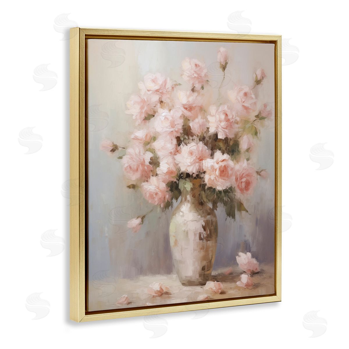 Vase of Soft Pink Roses Gold Floating Frame Canvas Wall Art, Home Decor by Arlington Prints