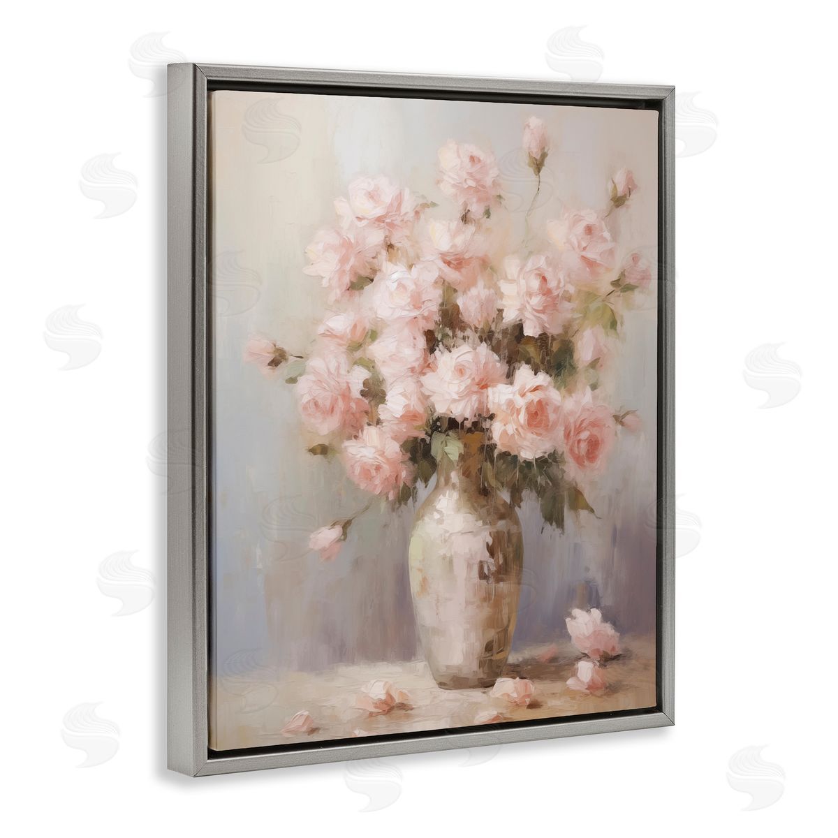 Vase of Soft Pink Roses Grey Floating Frame Canvas Wall Art, Home Decor by Arlington Prints