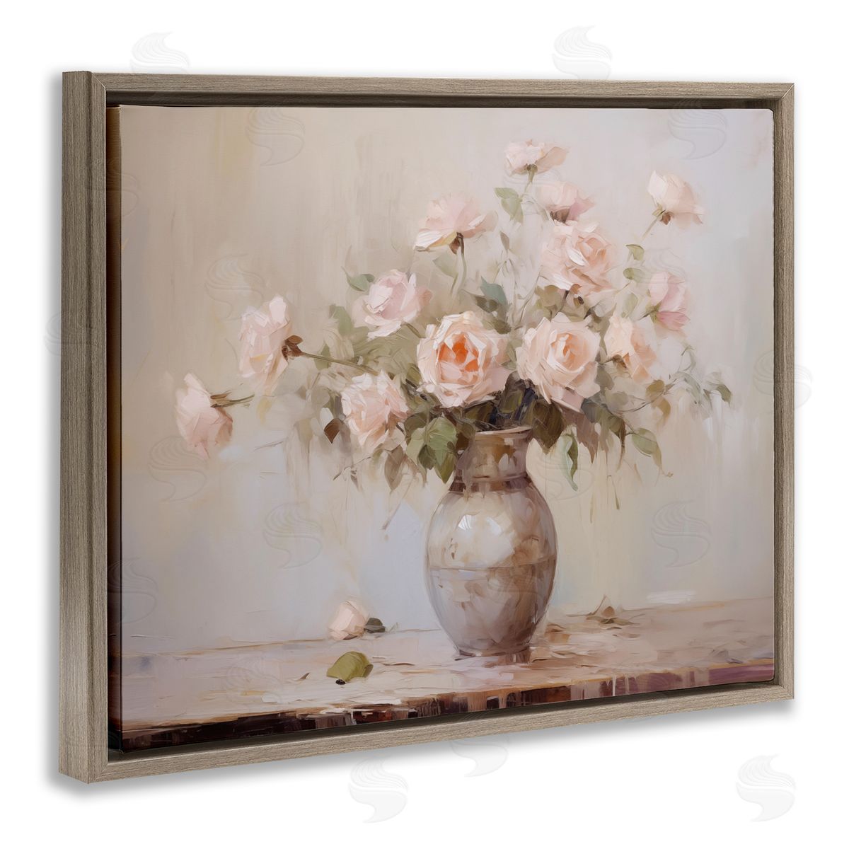 Romantic Bouquet of Roses Brown Floating Frame Canvas Wall Art, Home Decor by Arlington Prints