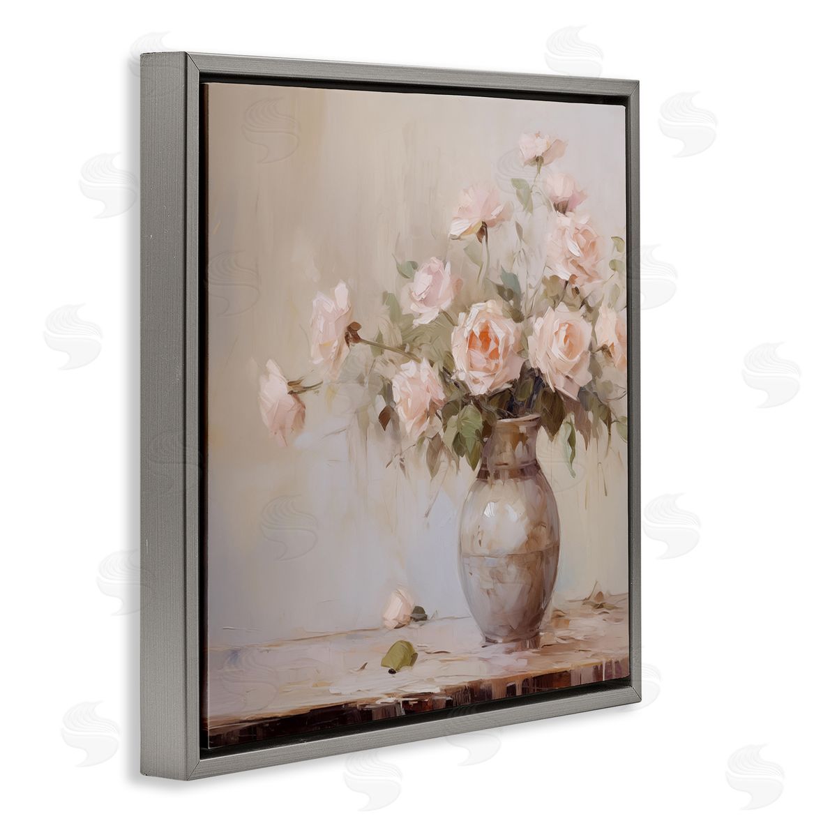 Romantic Rose Bouquet Grey Floating Frame Canvas Wall Art, Home Decor by Arlington Prints