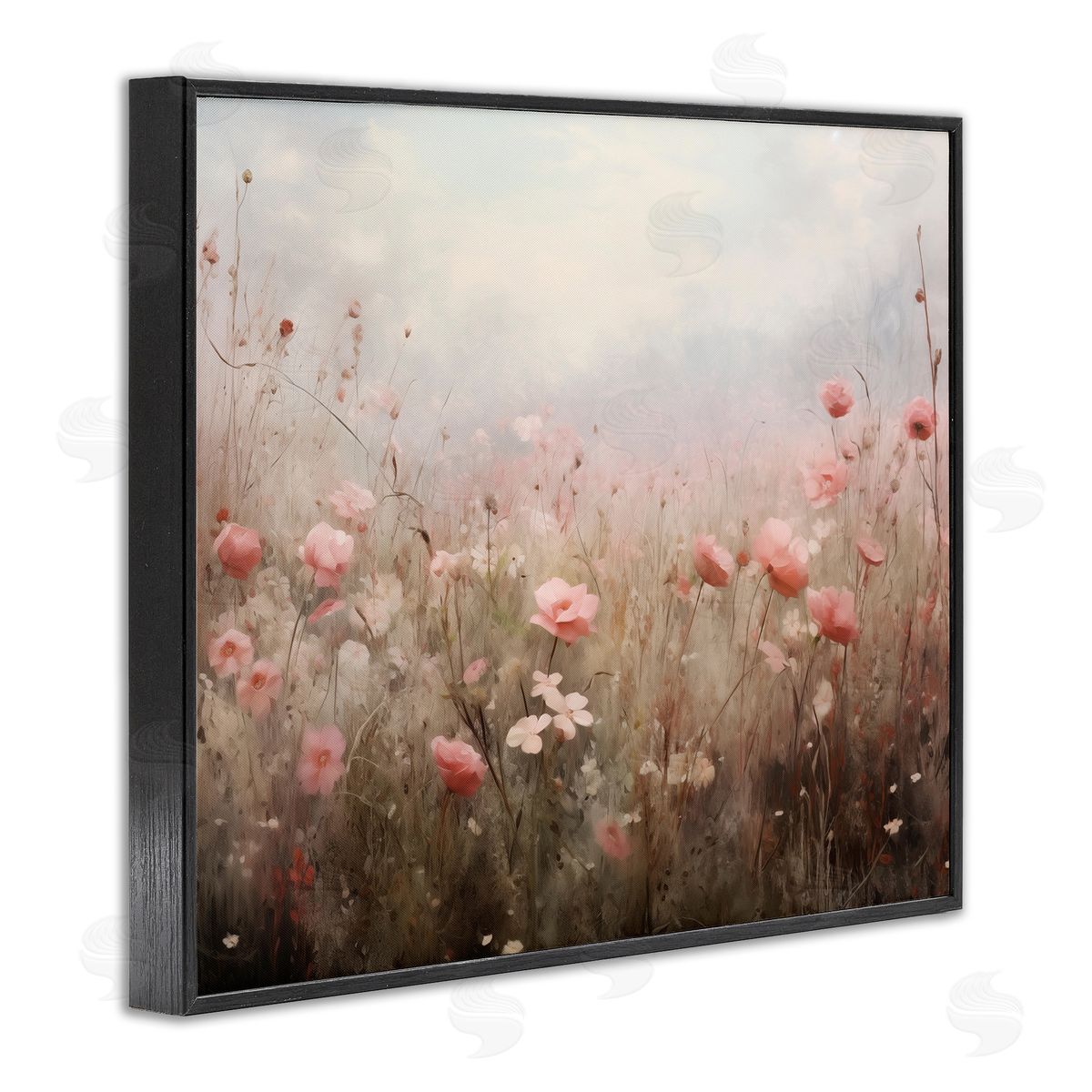 Pastel Pink Meadow Flowers Black Frame Print Wall Art, Home Decor by Arlington Prints