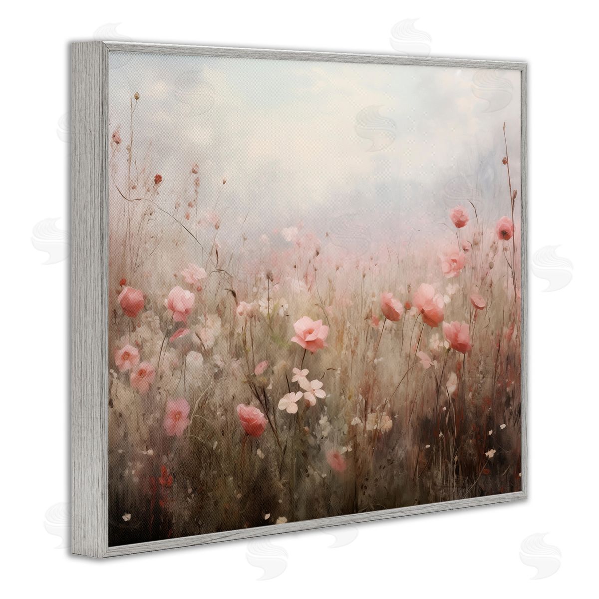 Pastel Pink Meadow Flowers Grey Frame Print Wall Art, Home Decor by Arlington Prints