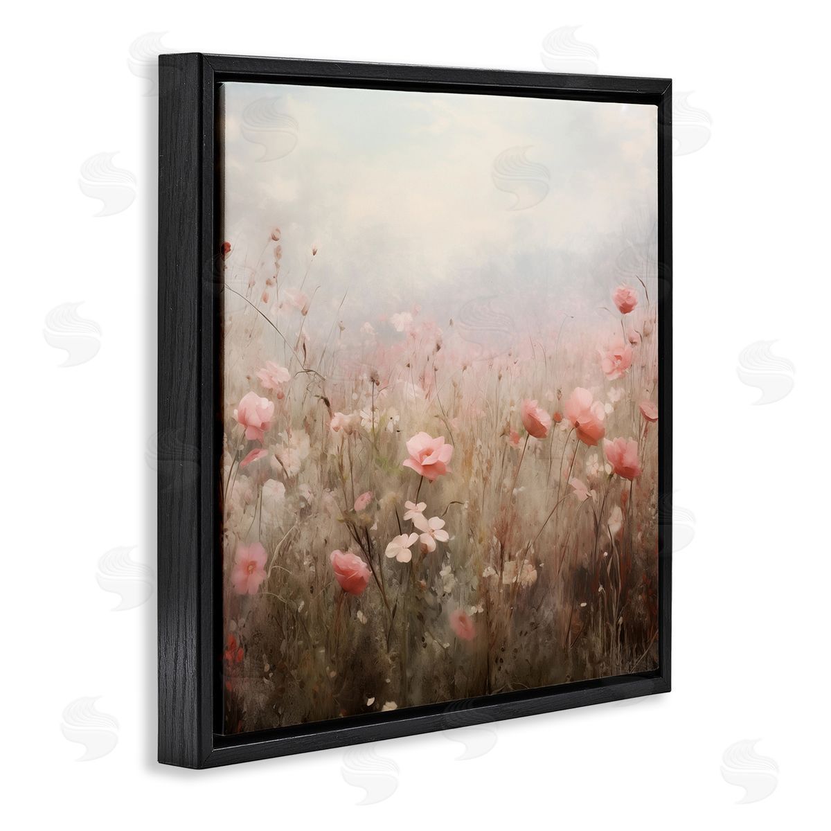 Blooming Pink Meadow Flowers Black Floating Frame Canvas Wall Art, Home Decor by Arlington Prints