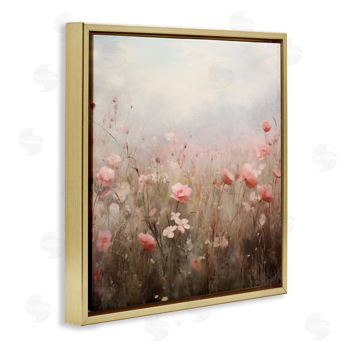 Blooming Pink Meadow Flowers Gold Floating Frame Canvas Wall Art, Home Decor by Arlington Prints
