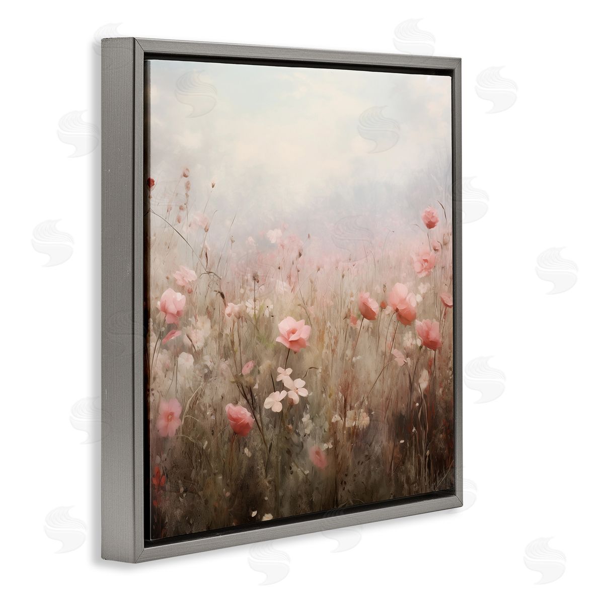 Blooming Pink Meadow Flowers Grey Floating Frame Canvas Wall Art, Home Decor by Arlington Prints