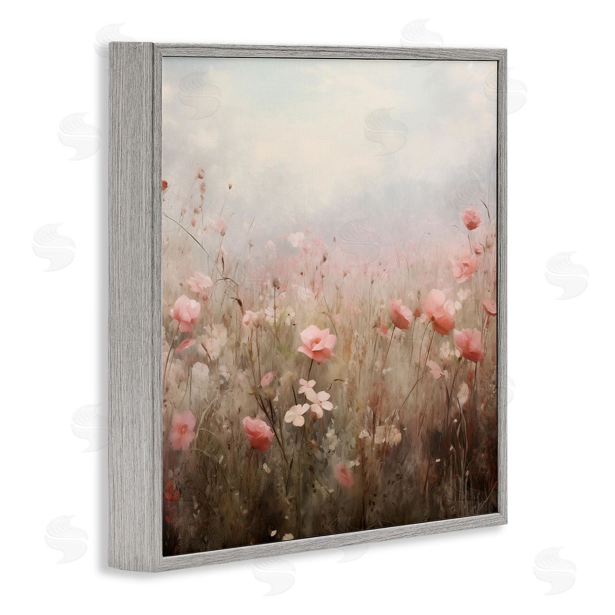 Blooming Pink Meadow Flowers Grey Frame Print Wall Art, Home Decor by Arlington Prints