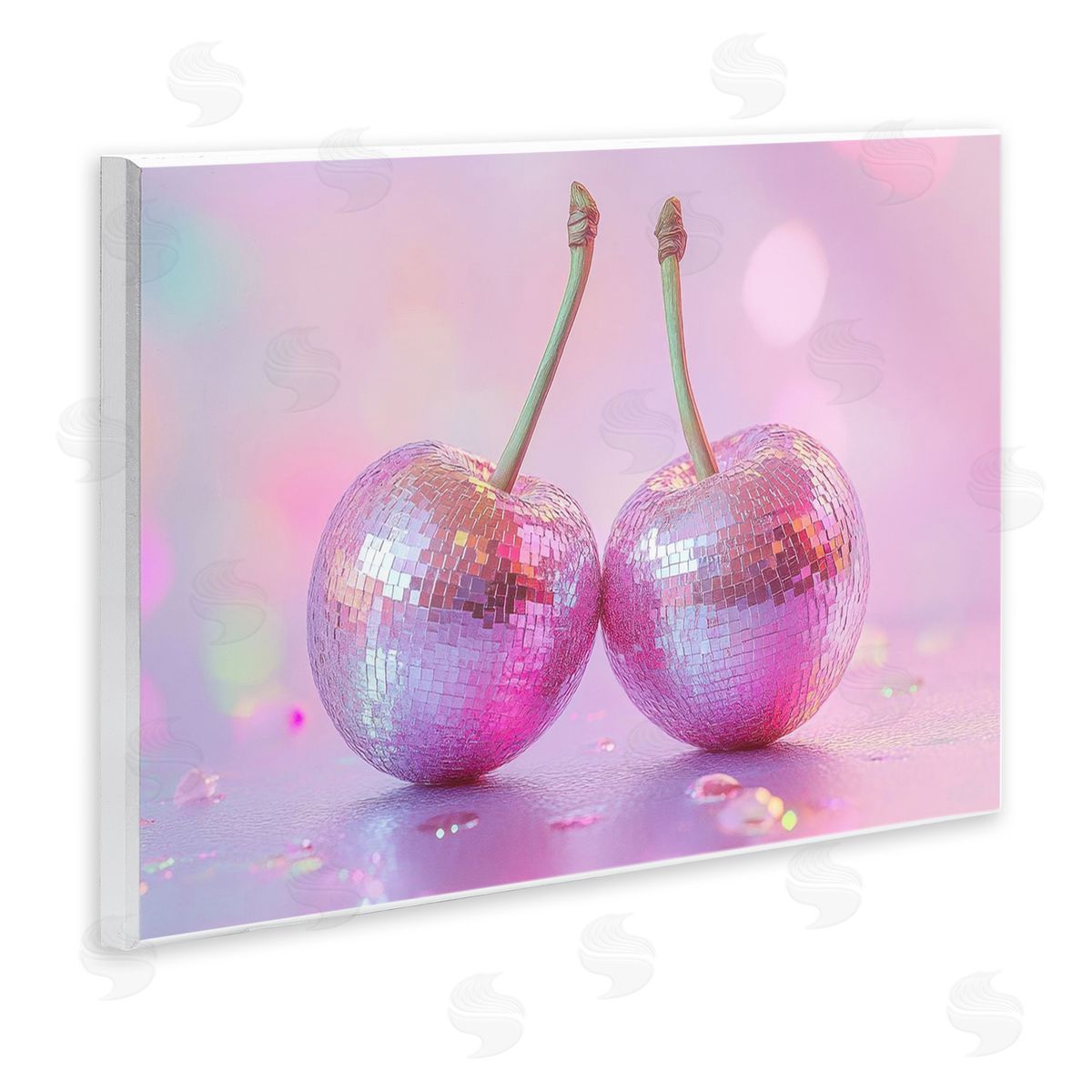 Pastel Shine Disco Cherries Wood Plaque Wall Art, Home Decor by LSR Creative Studio