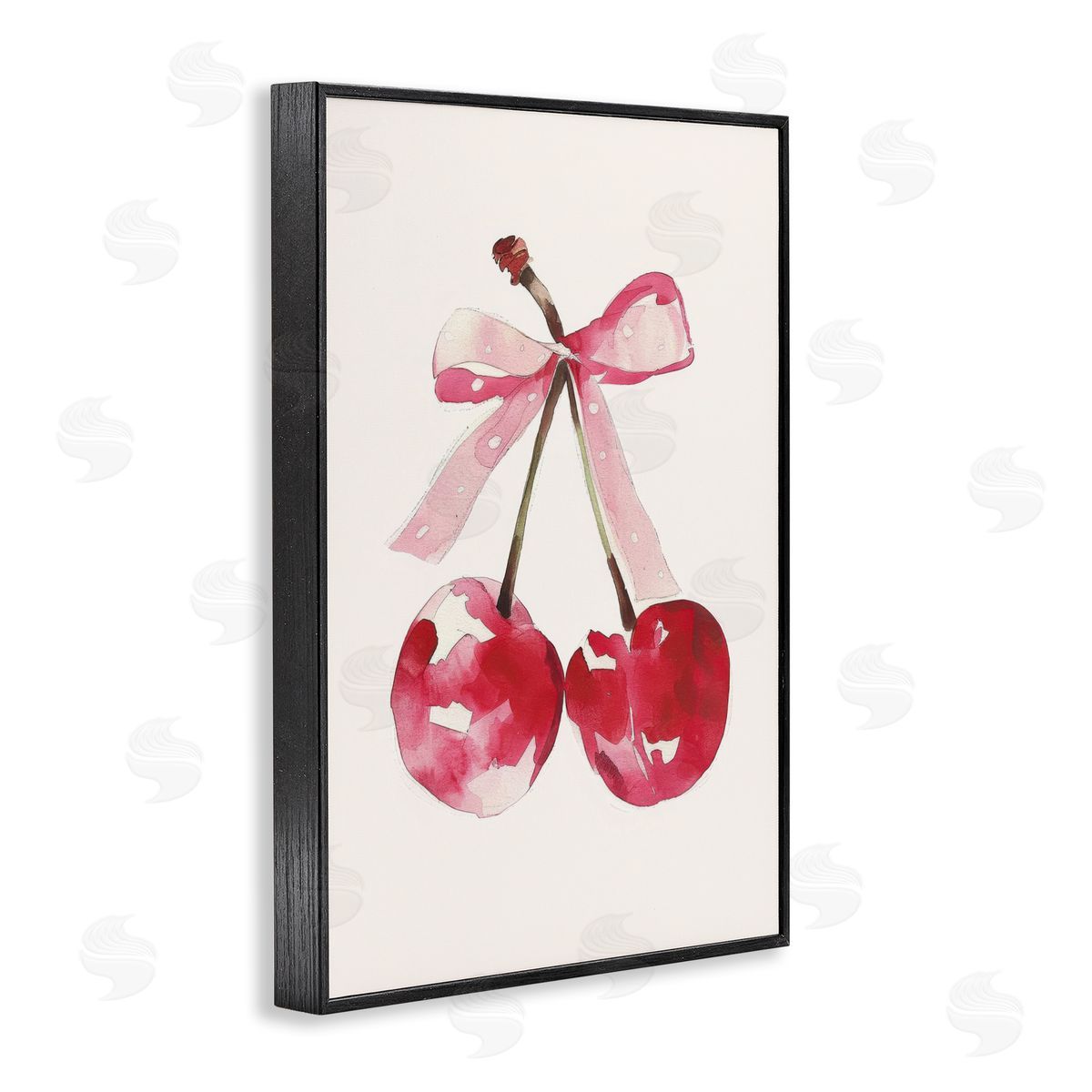 Mod Cherries Tied in Bow Black Frame Print Wall Art, Home Decor by LSR Creative Studio