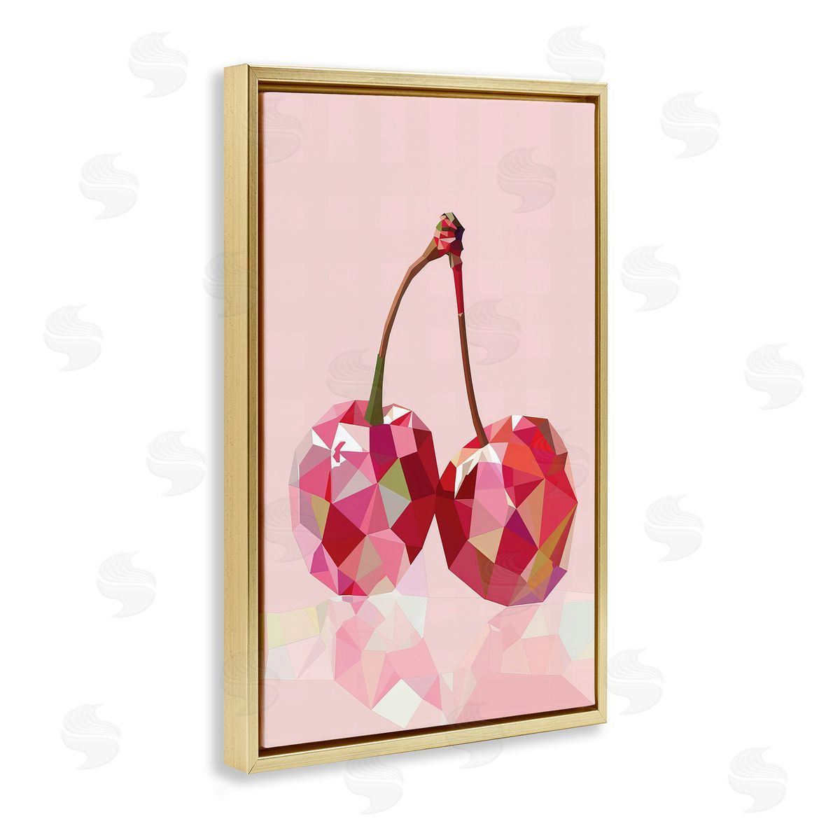 Pink Geometric Cherries Gold Floating Frame Canvas Wall Art, Home Decor by LSR Design Studio