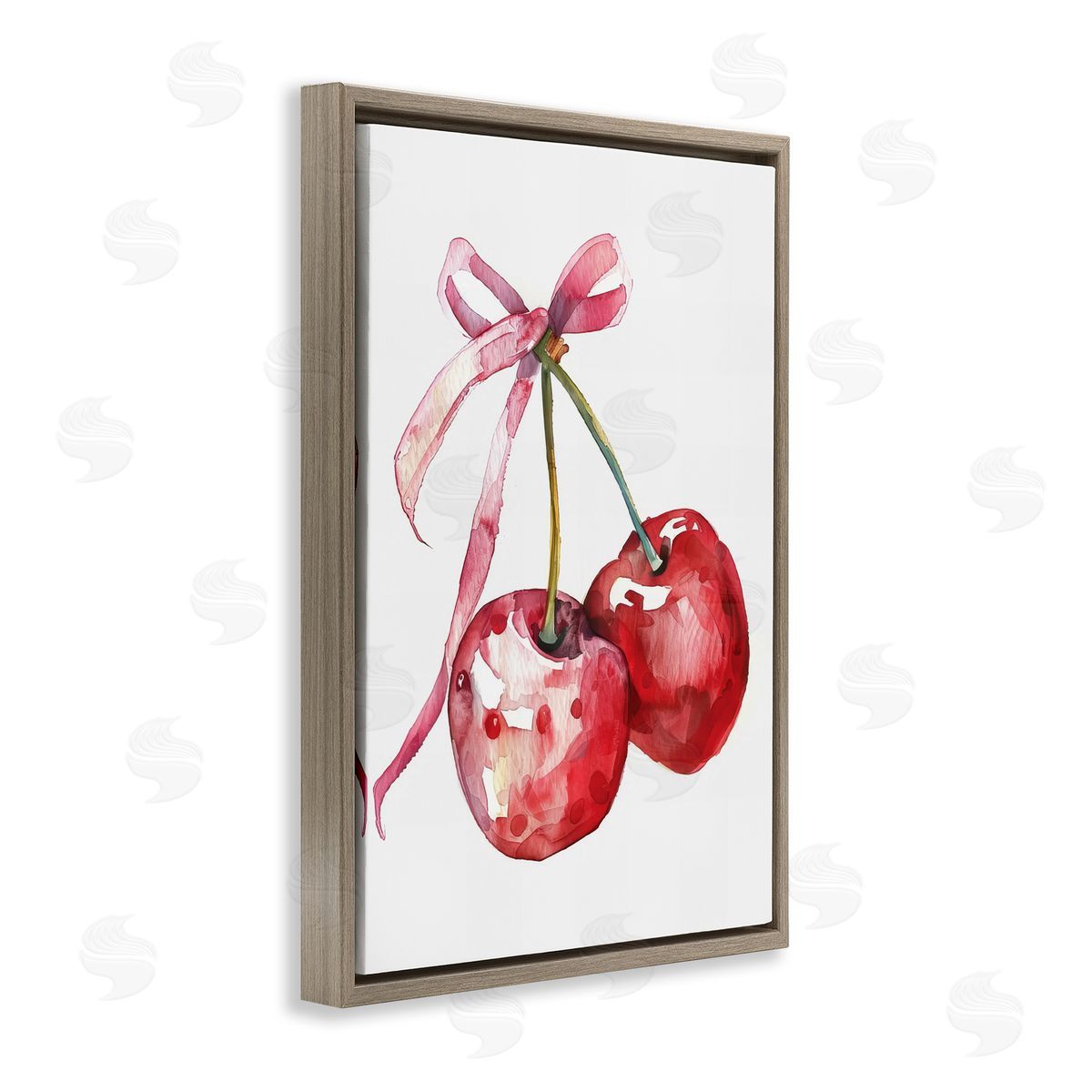 Cherries Tied in Ribbon Brown Floating Frame Canvas Wall Art, Home Decor by LSR Design Studio