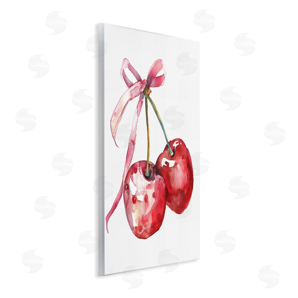 Cherries Tied in Ribbon Wood Plaque Wall Art, Home Decor by LSR Design Studio