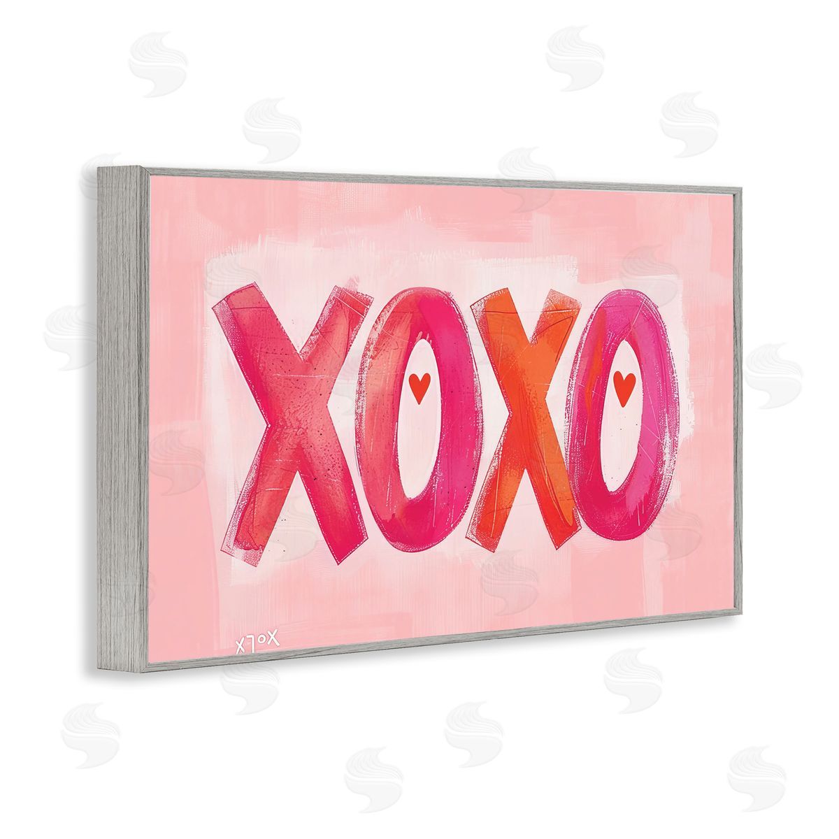 Pink XOXO with Hearts Grey Frame Print Wall Art, Home Decor by LSR Design Studio