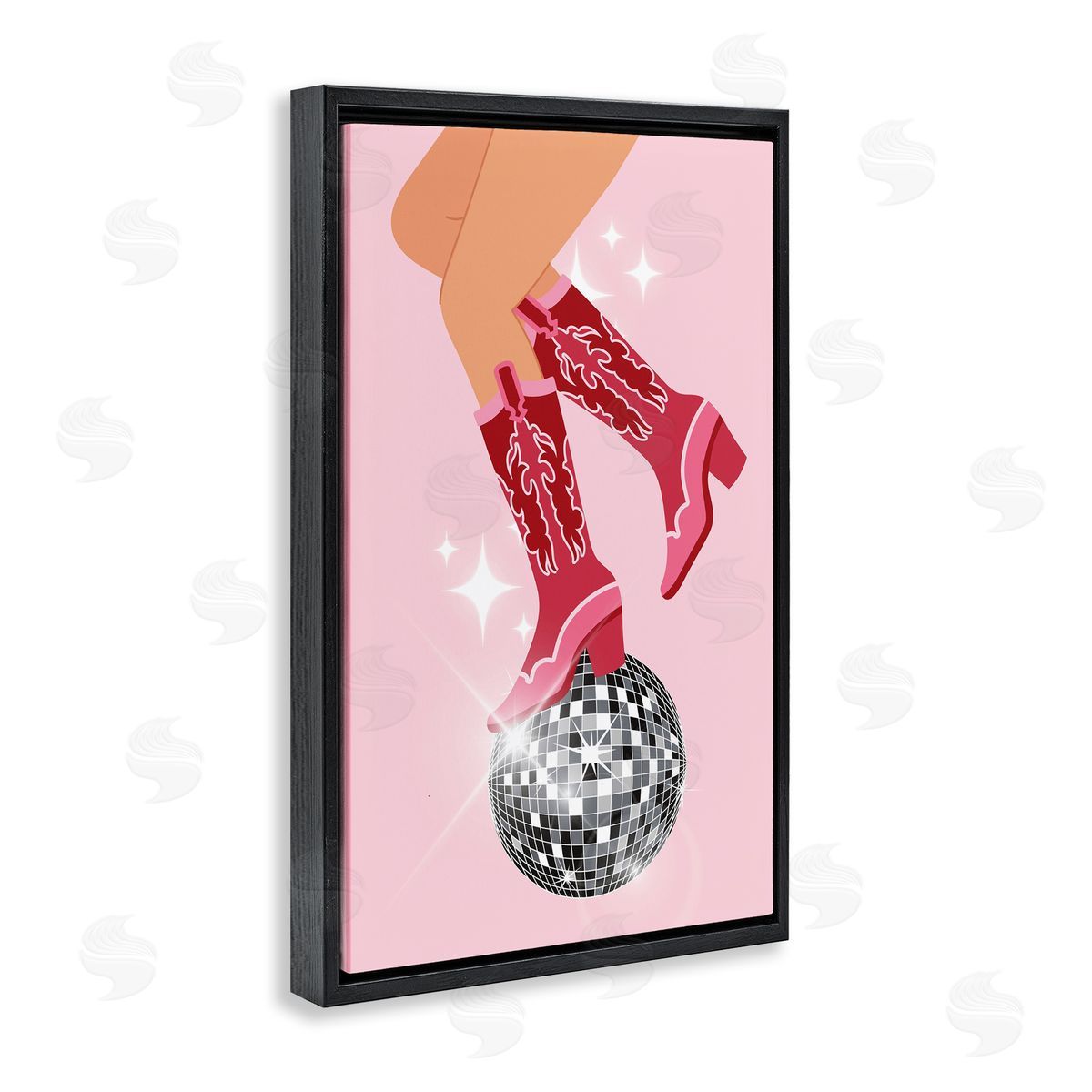 Balancing Disco Cowgirl Black Floating Frame Canvas Wall Art, Home Decor by LSR Design Studio