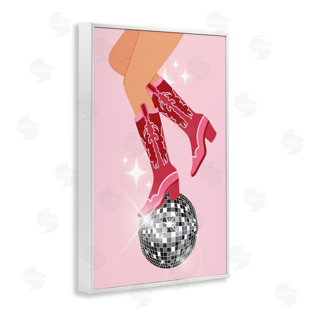 Balancing Disco Cowgirl White Frame Print Wall Art, Home Decor by LSR Design Studio