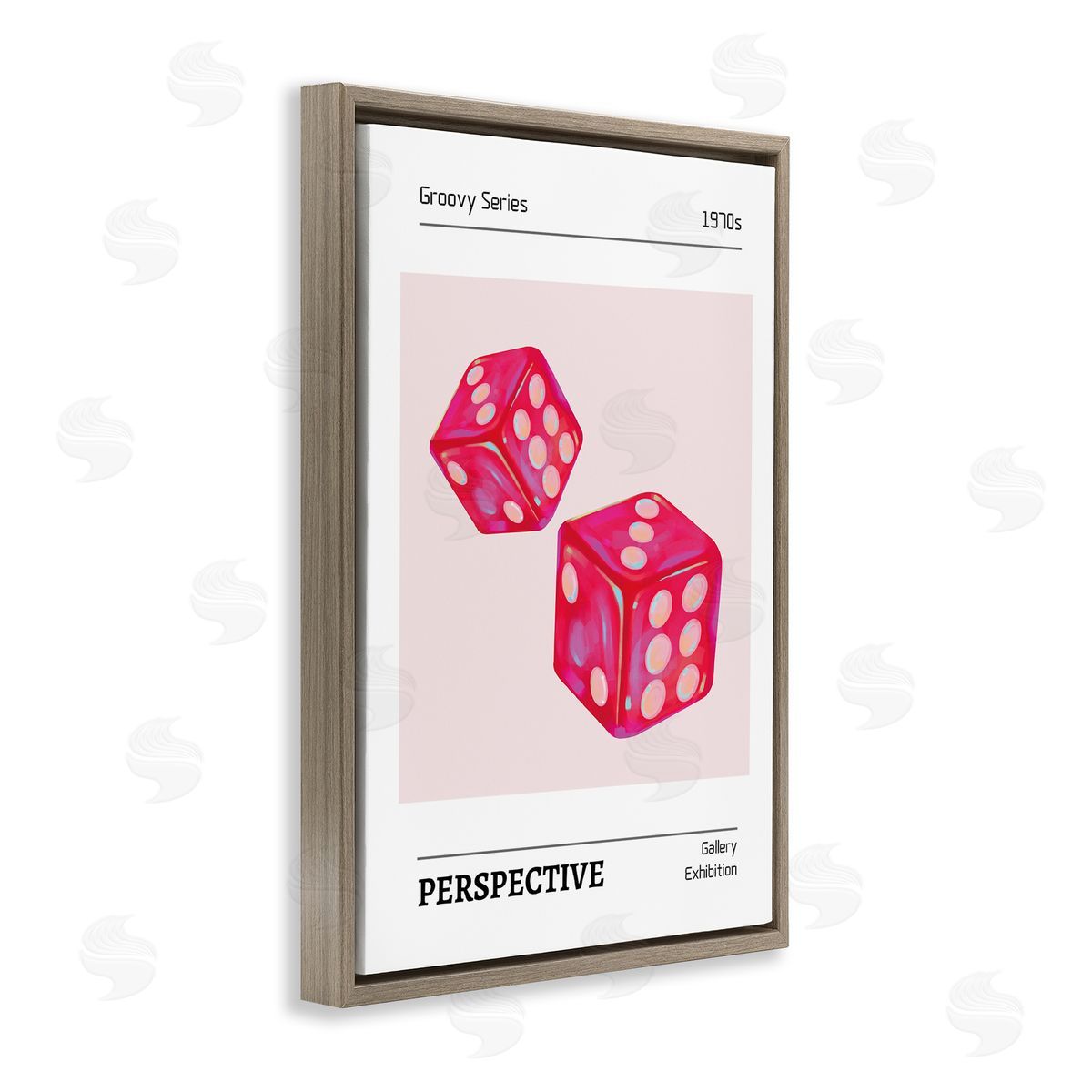 Pink Dice Pair Brown Floating Frame Canvas Wall Art, Home Decor by LSR Design Studio