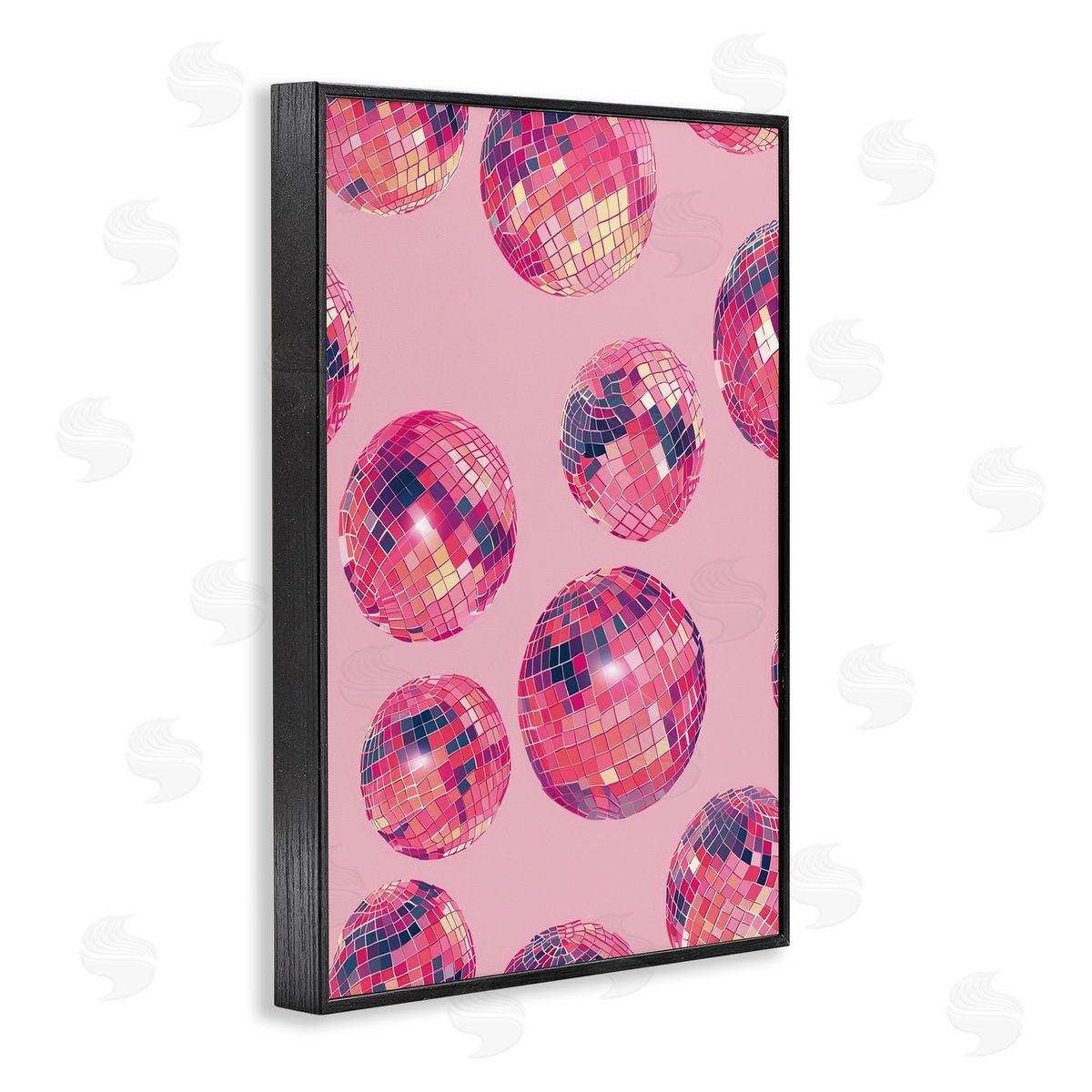 Vivid Pink Disco Pattern Black Frame Print Wall Art, Home Decor by LSR Design Studio