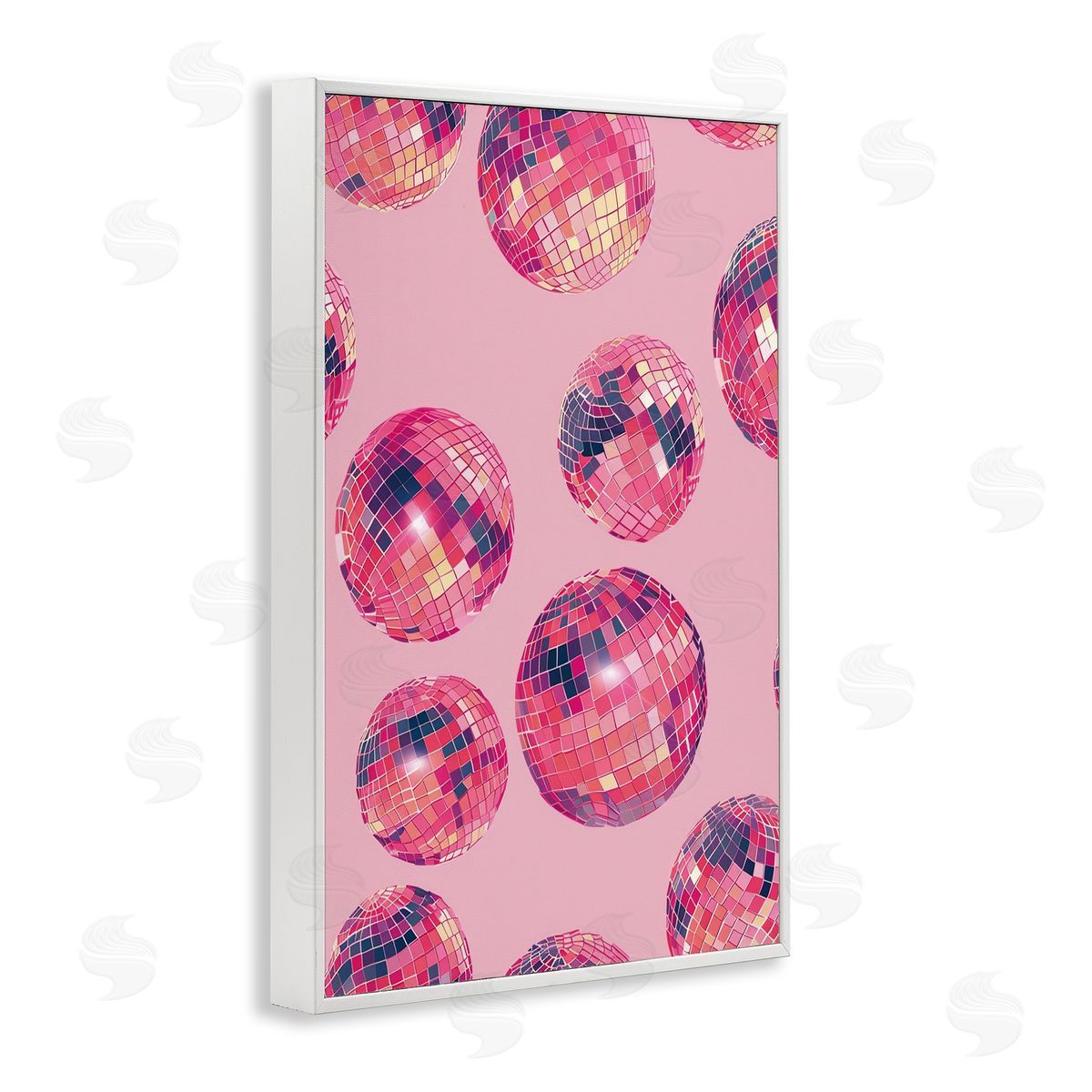 Vivid Pink Disco Pattern White Frame Print Wall Art, Home Decor by LSR Design Studio